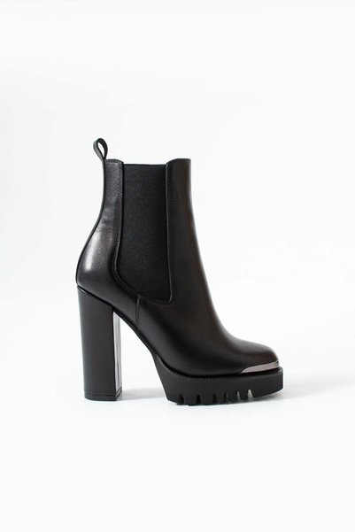 FOLLİNİ Women's Genuine Leather Platform Boots Black