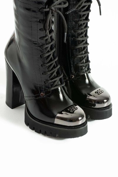 FOLLİNİ Women's Genuine Leather Platform Boots Black Patent Leather