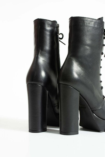 FOLLİNİ Women's Genuine Leather Platform Boots Black