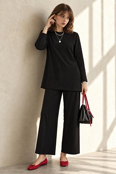 AFVENTE Aden Women's Modal Two-Piece Suit with Elastic Waist and Trousers, Black