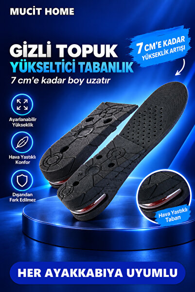 mucit home 7 Cm Tam Boy Uzatıcı Tabanlık Hava Yastıklı Boyuzatan Ayakkabı Tab...