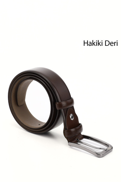 GÖNDERİ(R) Erkek Kahve Antik Hakiki Deri 3,5 Cm Klasik Kemer