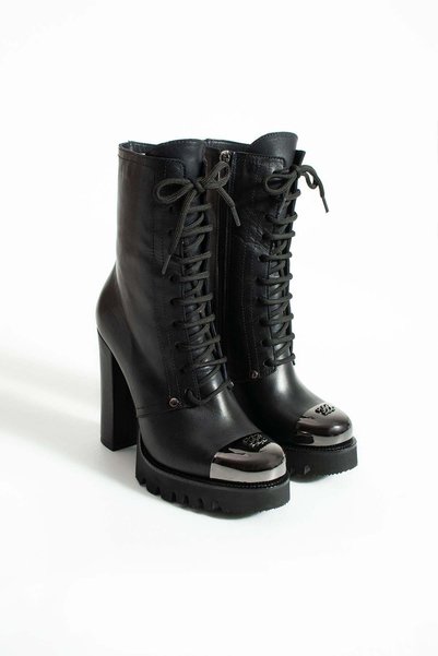 FOLLİNİ Women's Genuine Leather Platform Boots Black