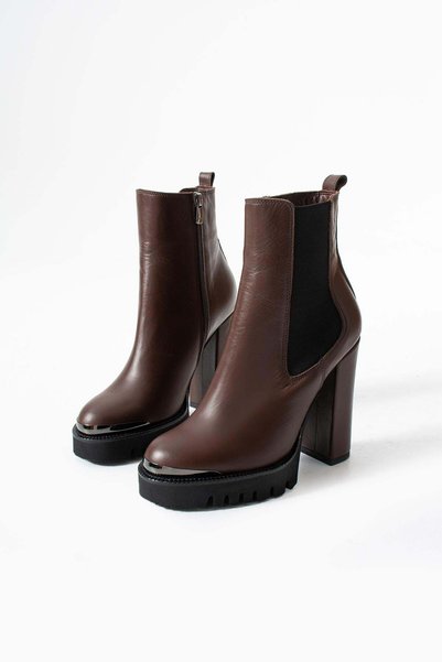 FOLLİNİ Women's genuine leather platform boots brown