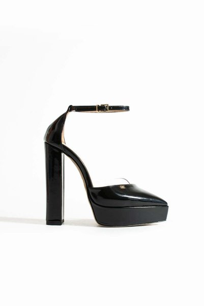 FOLLİNİ Women's Genuine Leather Platform Heeled Shoes Black