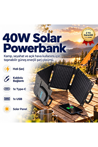 Solar Şarj 40W Güneş Enerjili Powerbank, Güç Ünitesi