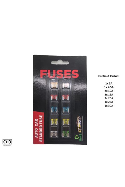 ORIGINAL DEALS Set 10 siguranțe auto – profil redus, 5A-30A, compatibilitate ...