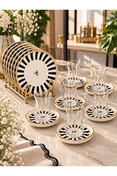 Onedekor 18 Parça Modern Piano Black Bird Pasta Çay Saati Seti