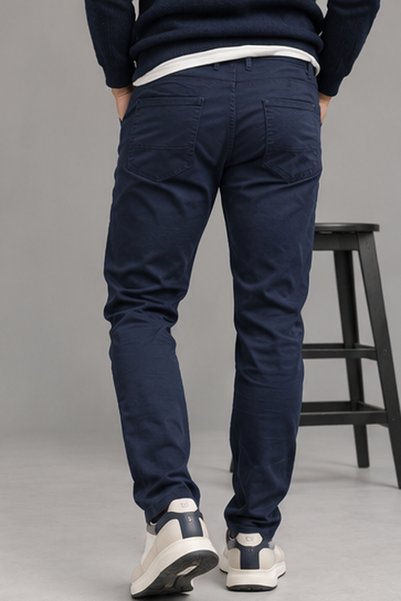 Polviton Men's Linen Trousers Slim Fit Lycra Stretchy Chino Navy Blue 106