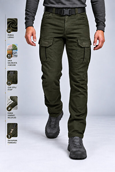 Polviton Khaki Men's Cargo Pants Tactical Outdoor Combat Pocket