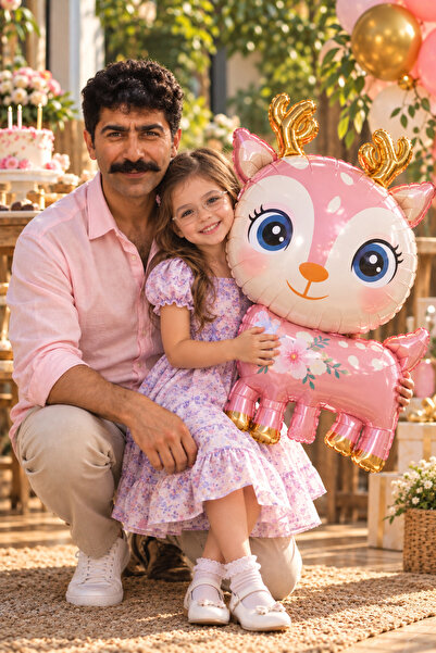 Parti dolabı Cute Pink Deer Foil Balloon, Jungle Animals Birthday Party Balloon