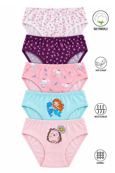 ÖZKAN underwear Özkan 41603 5'li Paket Kız Çocuk Karışık Renkli Desenli Pamuk...