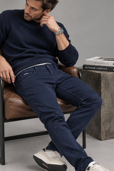 Polviton Erkek Keten Pantolon Slim Fit Likralı Esnek Chino Lacivert 106