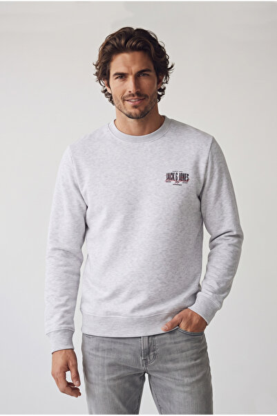 Jack & Jones Jjp Açık Gri White Melange Erkek Sweatshirt