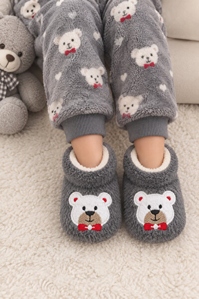 Numix Baby Kids Çocuk Panduf, Bebek Ev Botu, Ayı Desenli, Kaymaz Taban, Sıcac...