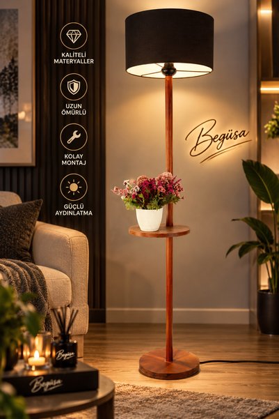 Begüsa Lignum Ahşap Lambader Siyah Şapka, Ahşap Lambader, Dekoratif Lambader,...