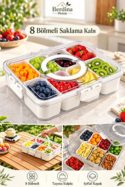 Berdina Home 8 Bölmeli Kapaklı Kilit Taşınabilir Saklama Kabı Kahvaltılık Org...