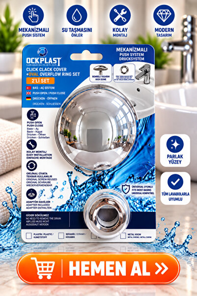 ock plast Lavabo Gider Süzgeci Bas Aç Pop-Up Sistem Taşma Yüzüklü Set