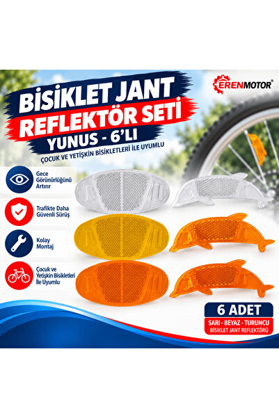 Bisiklet Jant Reflektör Seti - Yunus - Sarı - Beyaz - (6 adet)