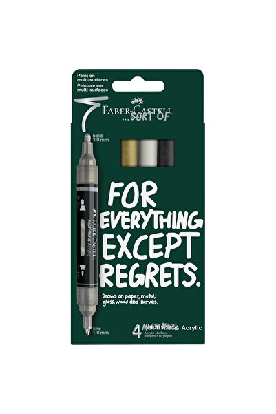 Faber Castell Blister cu 4 markere acrilice Multimark în culorile negru-alb-g...