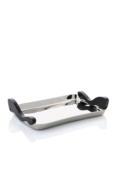 Blends Rectangular Serving Tray 40×25 cm Silver and Black Wooden with Wooden ...