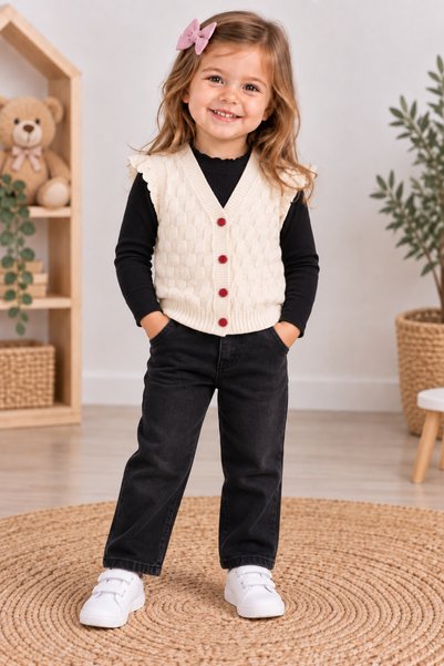 Mercan Kids سترة محبوكة للفتيات بنمط مزخرف