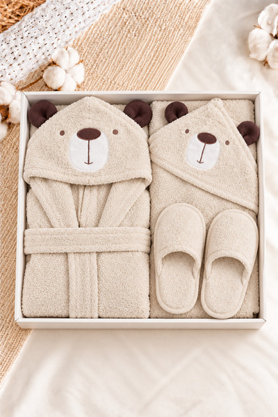 İZYALİF BABY Unisex Hayvan Figürlü Bebek Bornoz Havlu Seti Yenidoğan Hediyeli...