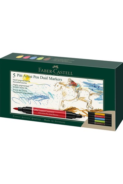 Faber Castell Комплект двустранни маркери PITT ARTIST PEN, 5 броя, FABER-CASTELL