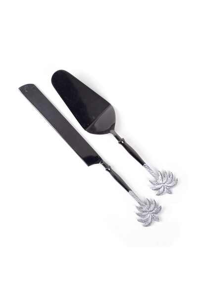 Blends Cake Server Set of 2 pcs Back with Silver Palm Tree Handles from Retila