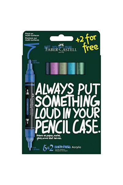 Faber Castell БЛЯСТЕР 6 + 2 БР. АКРИЛНИ МАРКЕРИ MULTIMARK СТРАХОТНИ ТЕНИСТАЛИ...