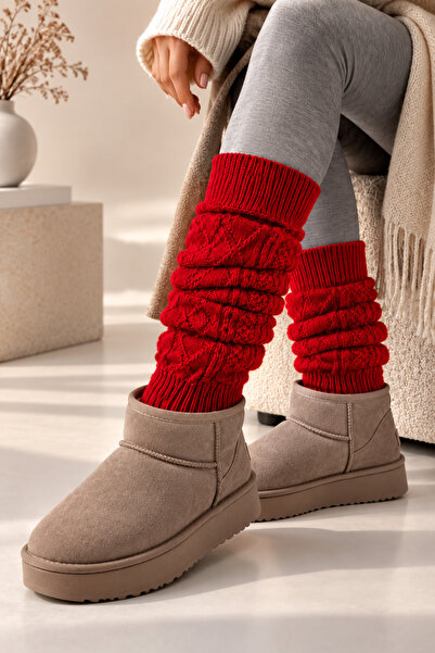 Hakan Collezione Kırmızı %100 Akrilik Triko Örgü Leg Warmer Ayak Isıtıcı Uzun...