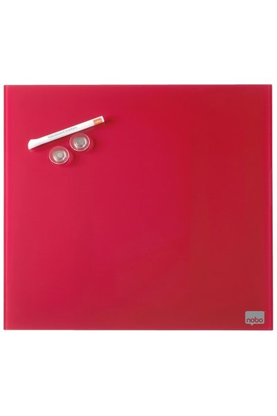 Nobo TABLĂ MAGNETICĂ DE STICLĂ ROȘIE DIAMANT 45*45 CM + ACCESORII