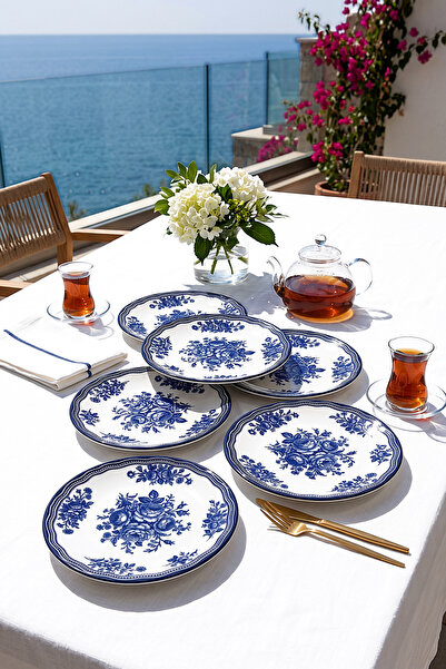 ers erbaşlar Blue Antique Luxury Ceramic Cake Set for 6 People Cake Plate (20...