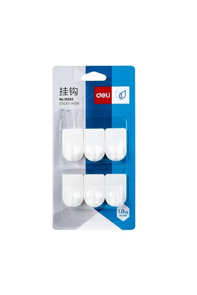 Deli Adhesive Hook 1kg Set 6 Pieces White