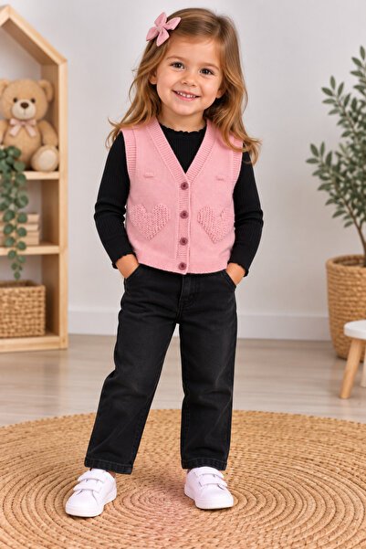 Mercan Kids Girl's Knitted Vest Heart Pattern