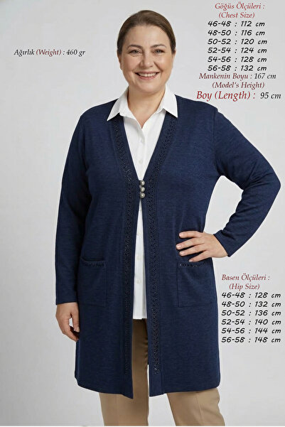 Laden Women's Plus Size Seasonal Ecrin Fabric Long Mother Cardigan (95 cm) Wi...