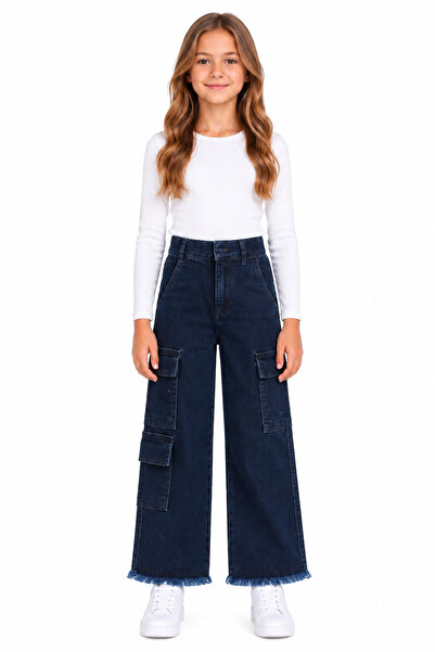 EGECAN Commando Pocketed Girls' Jeans Navy Blue 5006