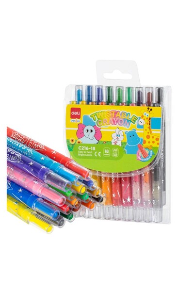 Deli RETRACTABLE WAX CRAYONS 18 COLORS
