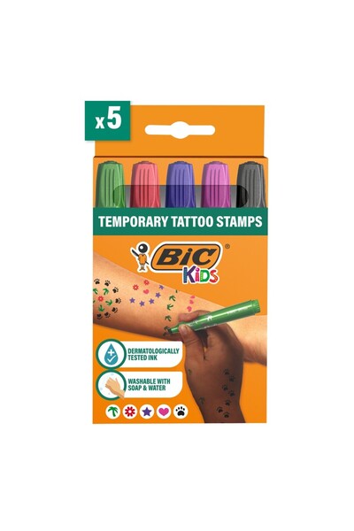 Bic Set de markere pentru tatuaje copii, 5 markere cu vârf tip ștampilă
