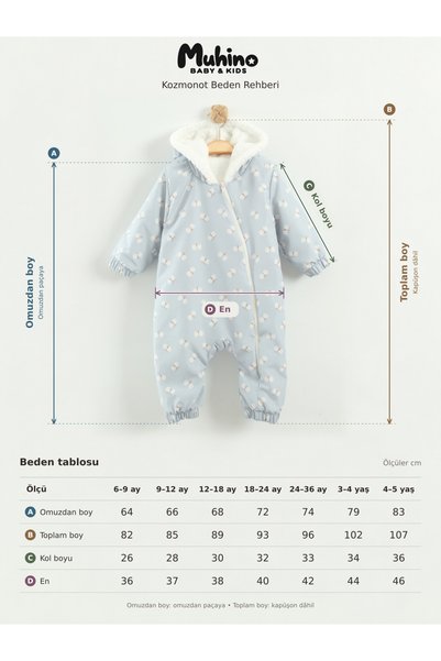 Babykokko Patterned Baby Girl Winter Zippered Water Repellent Astronaut Jumpsuit