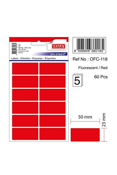 Tanex ETICHETE 23*50MM CU COLȚI ROTUNGI ROȘII 60/SET