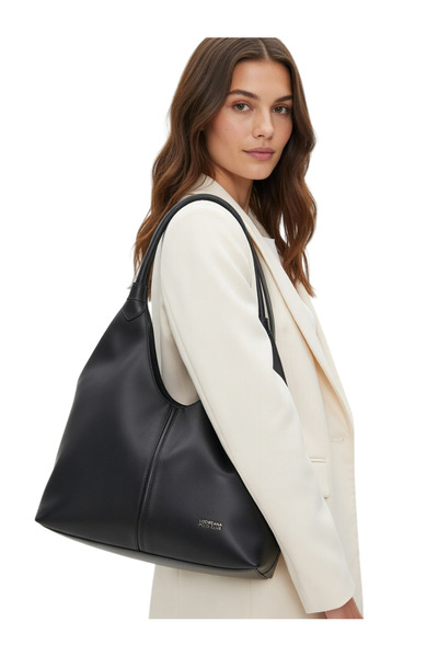 Çantachım Women's Bag Si Shoulder Strap Hobo Daily Stylish Design Soft Vegan Leather Hand & Arm Bag Bag Si Black