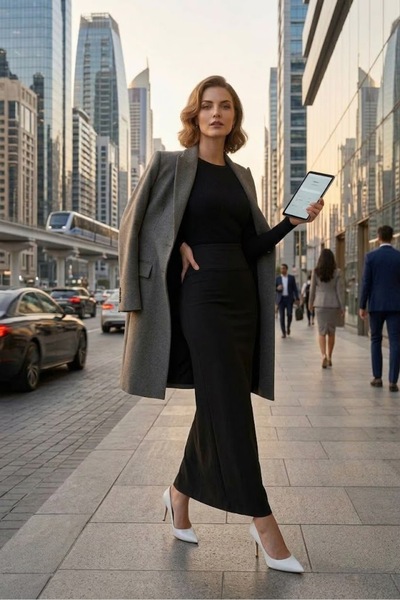ALL TIME Kadın Siyah Likralı Modest Slim Fit Orta Kalın Normal Bel Uzun Casua...