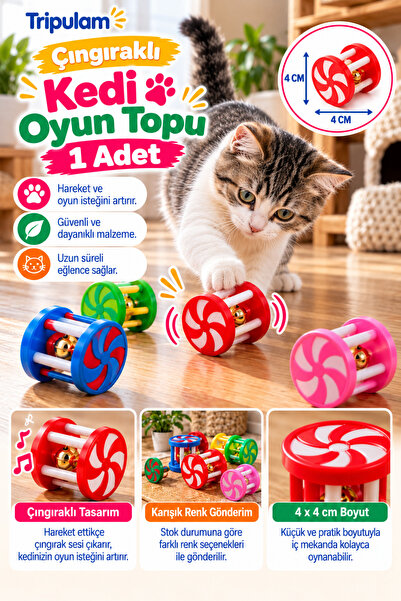 TRİPULAM Çıngıraklı Silindirik Kedi Oyuncağı 4x4 cm – Zilli Sesli Toplu Kedi ...