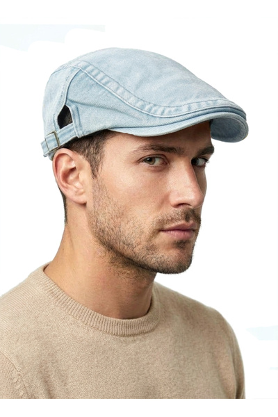 STELLA VESTİNO Premium Denim British Style Flat Cap - Adjustable Side Buckle ...
