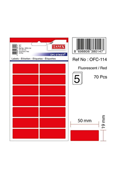 Tanex ETICLETE 19*50MM CU COLȚI ROTUNGI ROȘII 70/SET
