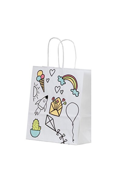 OEM Pungă de hârtie cu mâner răsucit 22 x 10 x 31 CM ALBĂ PENTRU COPII PAPIROTI