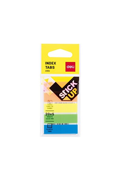 Deli Index adeziv din plastic 12*44mm 5 culori 20 file