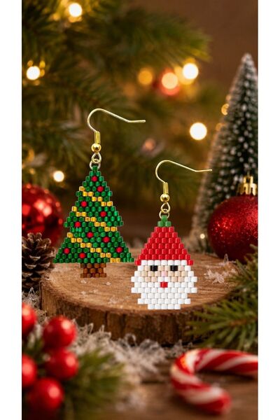SEARD Miyuki Beads Handmade Santa Claus and Pine Tree Earrings New Year Christmas Noel