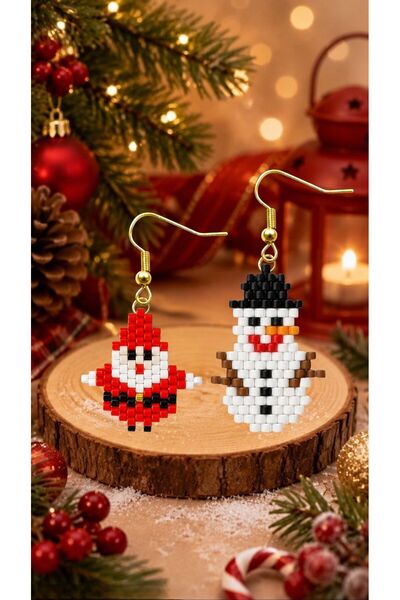 SEARD Miyuki Beads Handmade Tiny Santa and Snowman Earrings New Year Christmas Noel